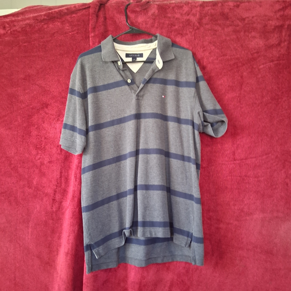 Tommy Hilfiger Blue and Gray Polo Shirt